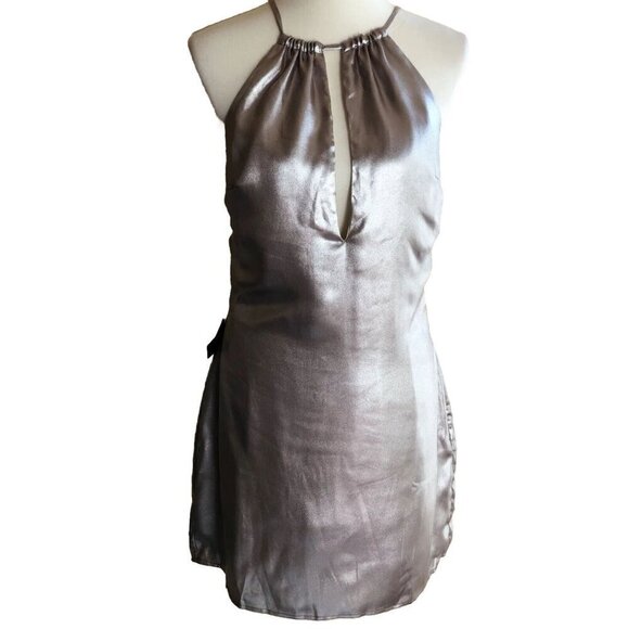 Nasty Gal Women’s In a Flash Halter Shimmer Deep V Mini Dress Size M $78 - Picture 11 of 12